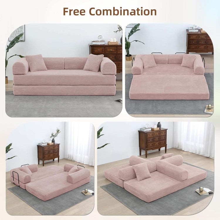 Transformable Sofa Bed QueenSize Pink Folding Frame-3