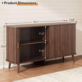 Walnut Fluted Sideboard Buffet Cabinet With Doors-1