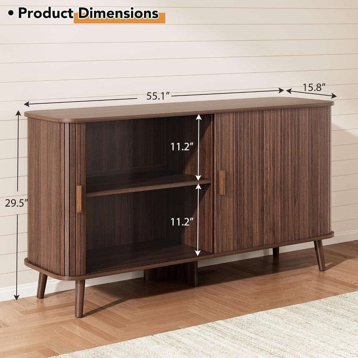 Walnut Fluted Sideboard Buffet Cabinet With Doors-1
