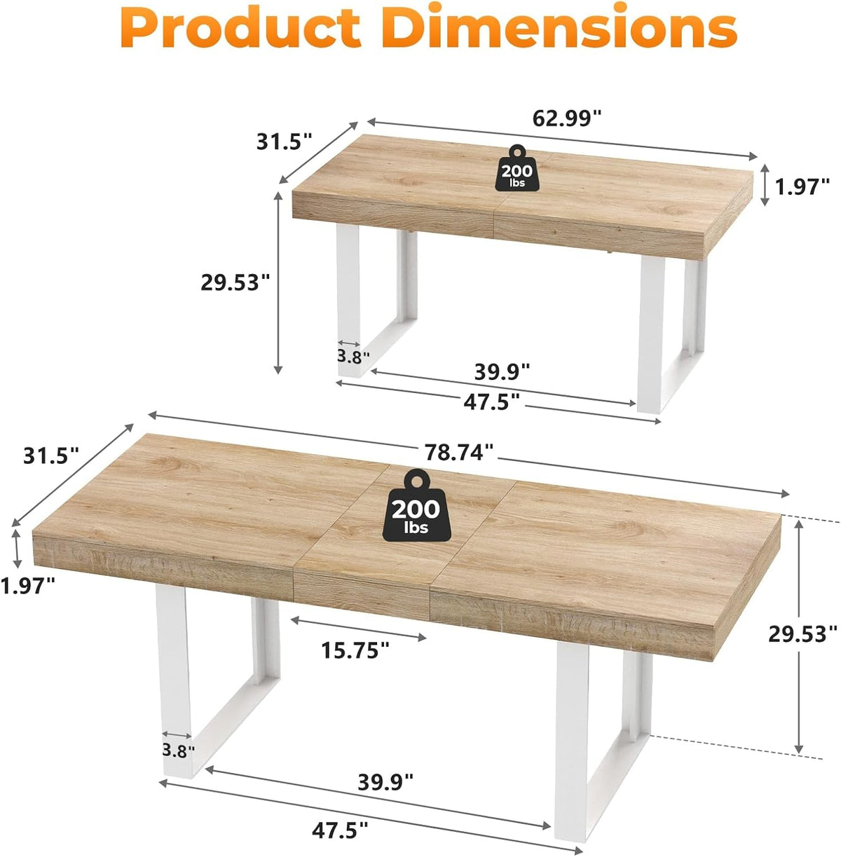 Extendable Dining Table White Oak Rectangular Farmhouse-1