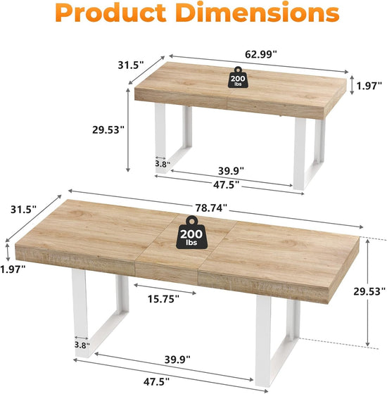 Extendable Dining Table White Oak Rectangular Farmhouse-1