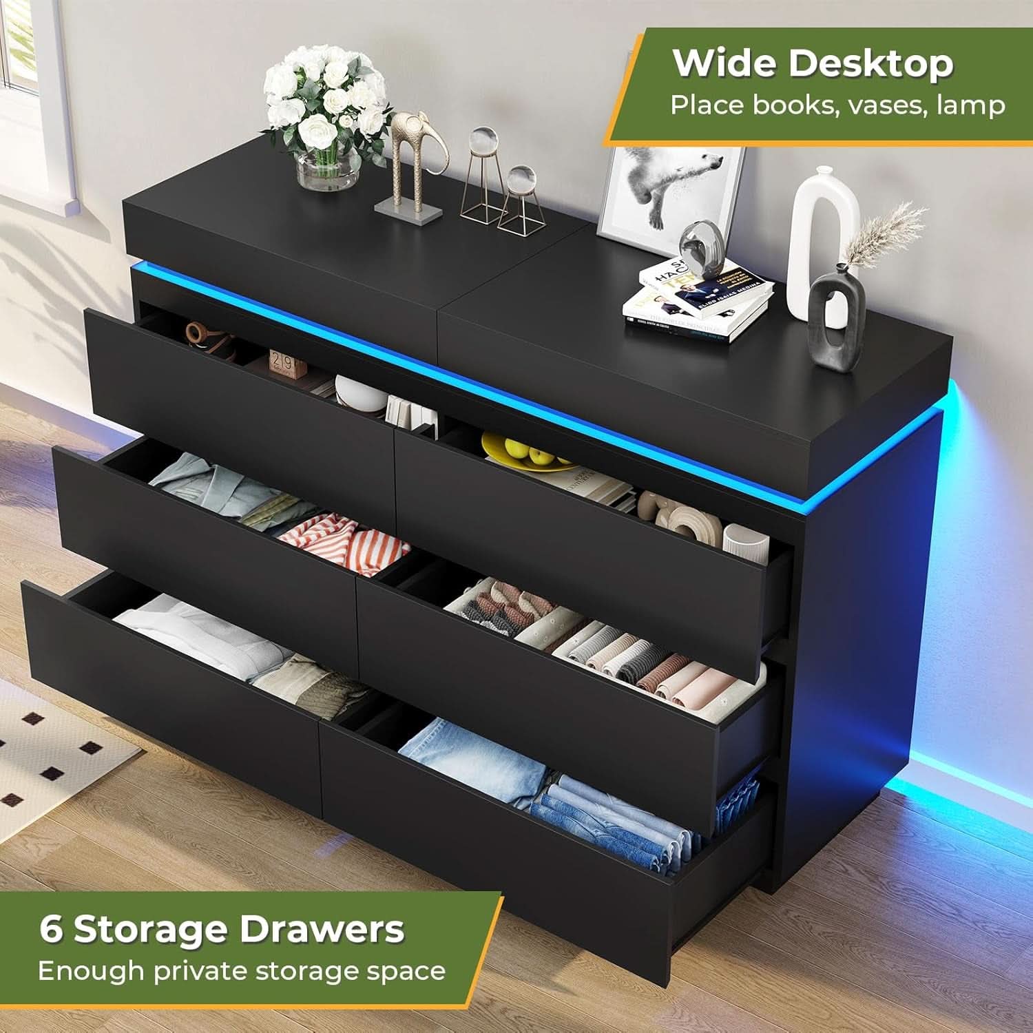 Black Multifunctional Dresser With Sliding Desk LED-2