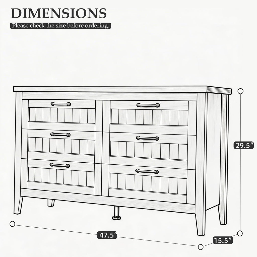 White Slim Modern Six Drawer Dresser With USB Charging-1