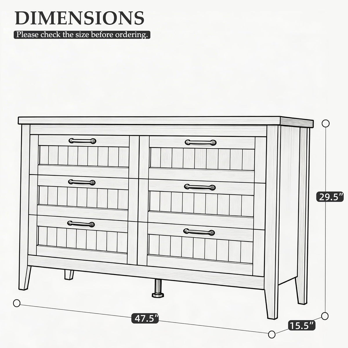 White Slim Modern Six Drawer Dresser With USB Charging-1