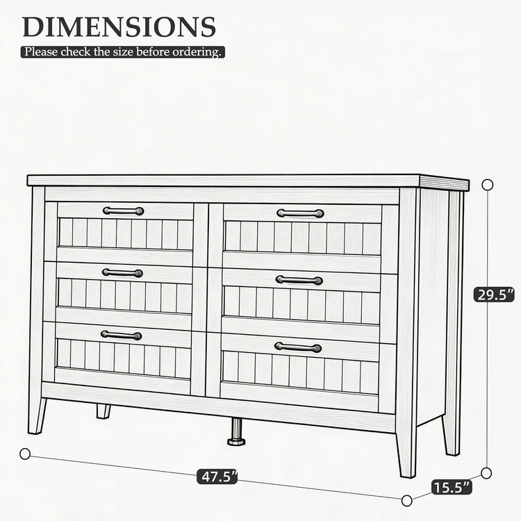 White Slim Modern Six Drawer Dresser With USB Charging-1