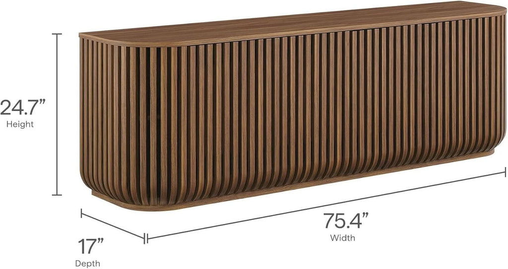 Walnut Finished Seventy Five Inch Fluted Sideboard Buffet Cabinet-2
