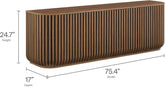 Walnut Finished Seventy Five Inch Fluted Sideboard Buffet Cabinet-2