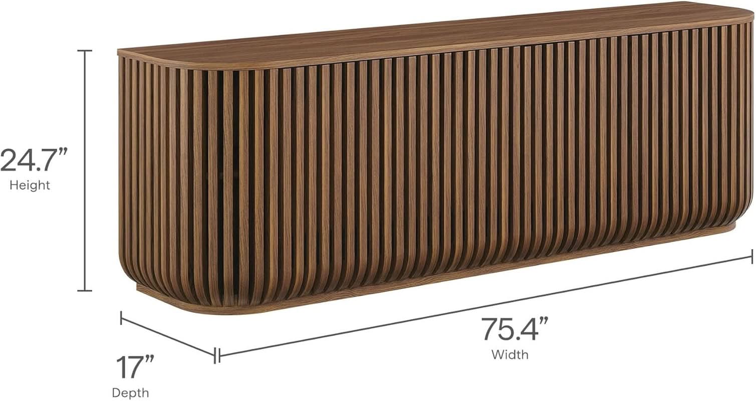 Walnut Finished Seventy Five Inch Fluted Sideboard Buffet Cabinet-2