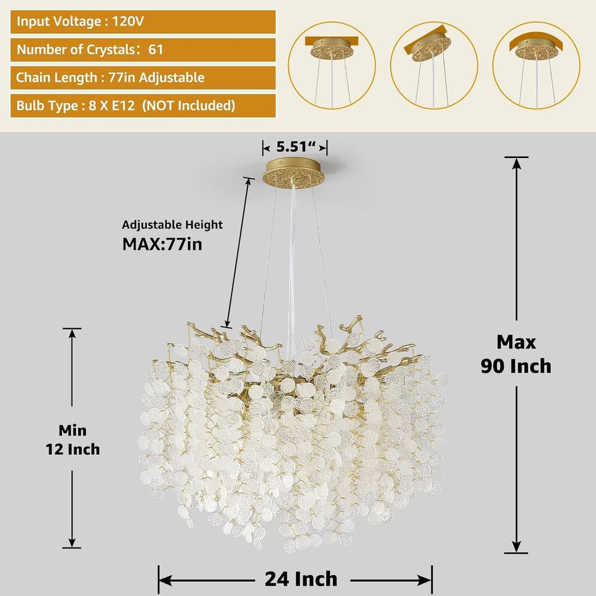 Gilded Capiz Shell Chandelier Crystalline Tree Branch-3