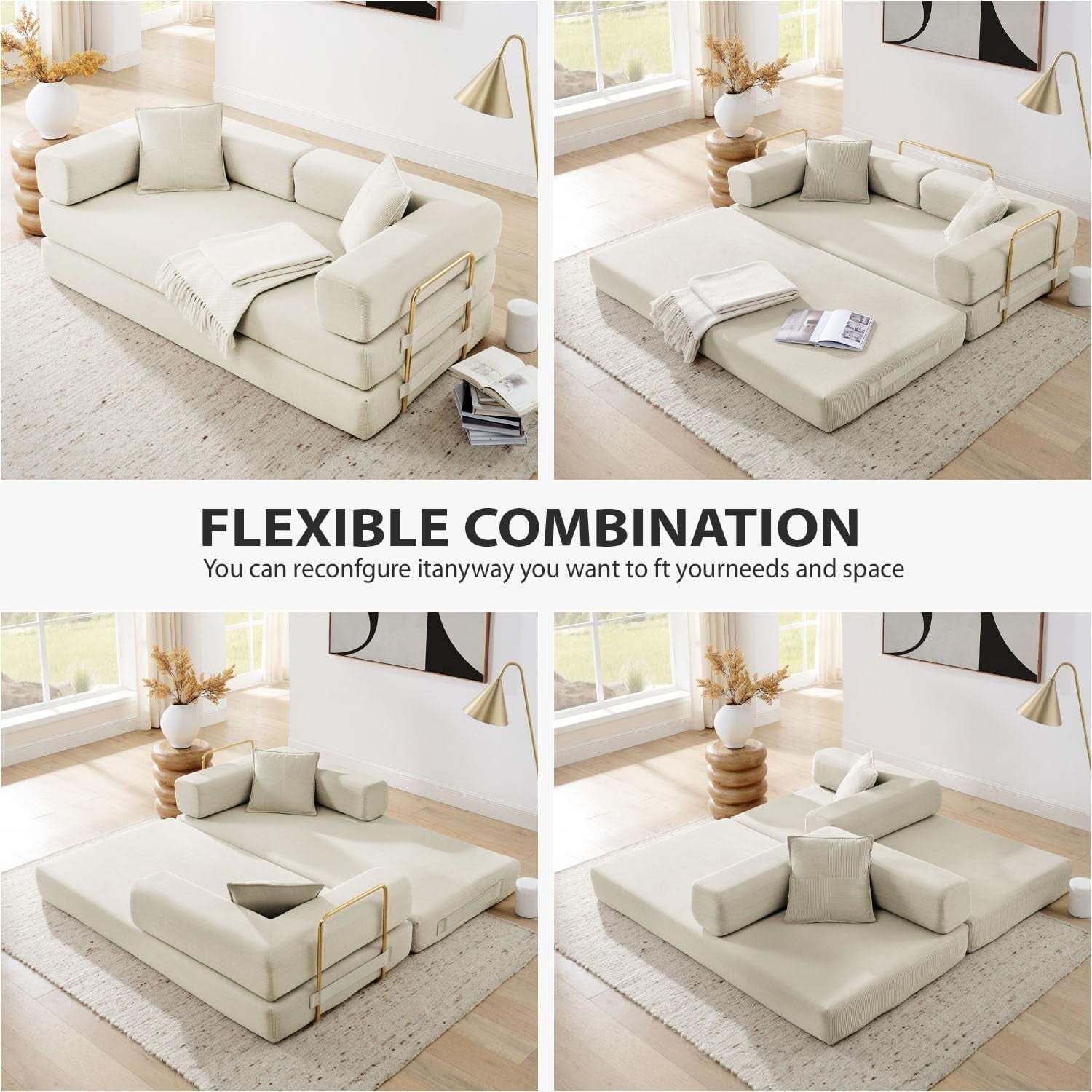 78Inch Convertible Sleeper Sofa Bed Beige Upholstery-4