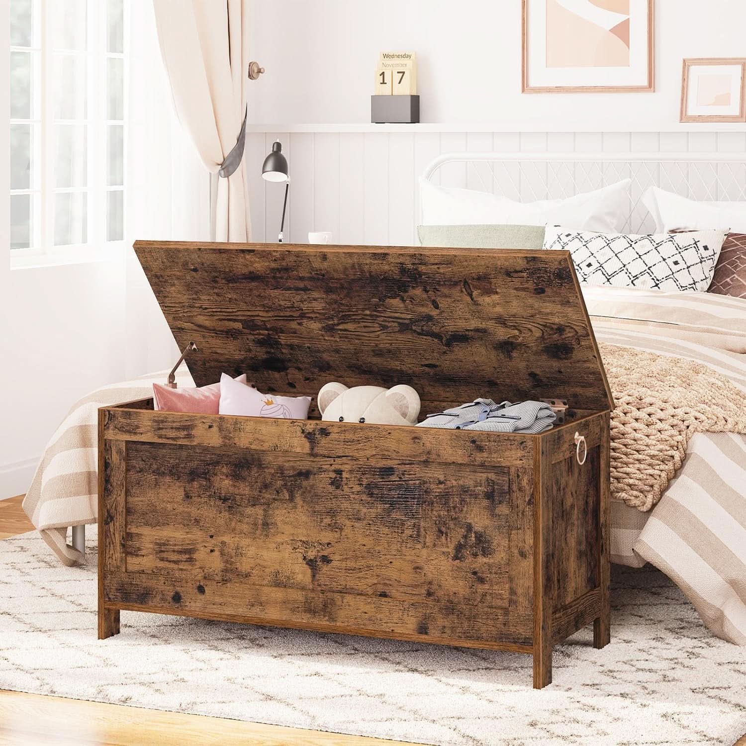Rustic Brown SolidWood Toy Box Storage LargeCapacity-3