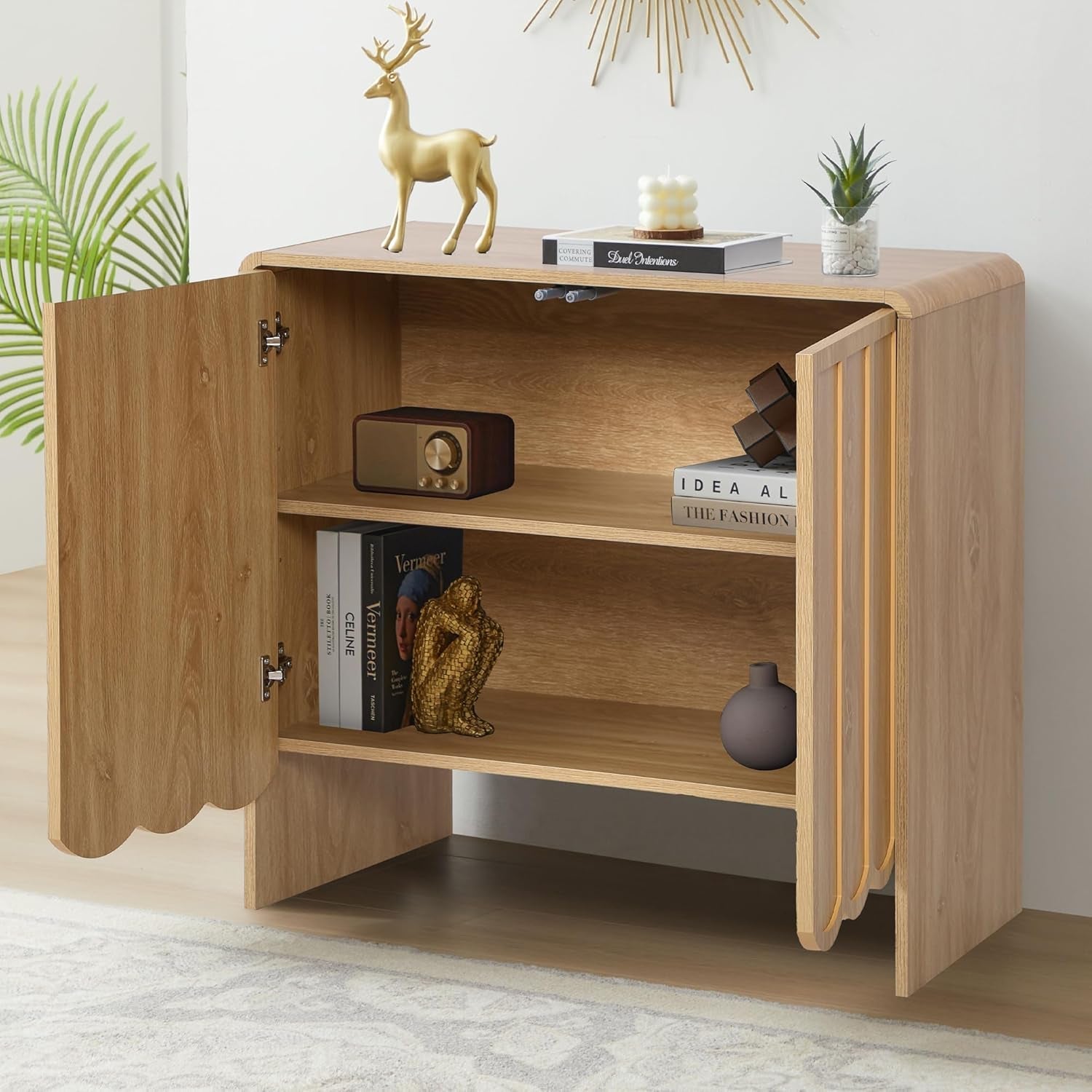 Natural Woodgrain Two Door Adjustable Sideboard Cabinet-3