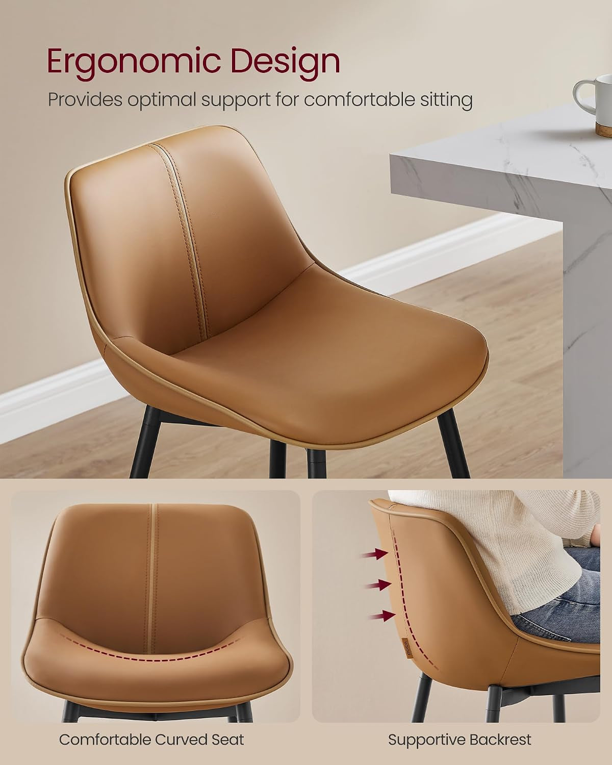 Vasagle Set Of 2 Caramel Brown Bar Stools-3