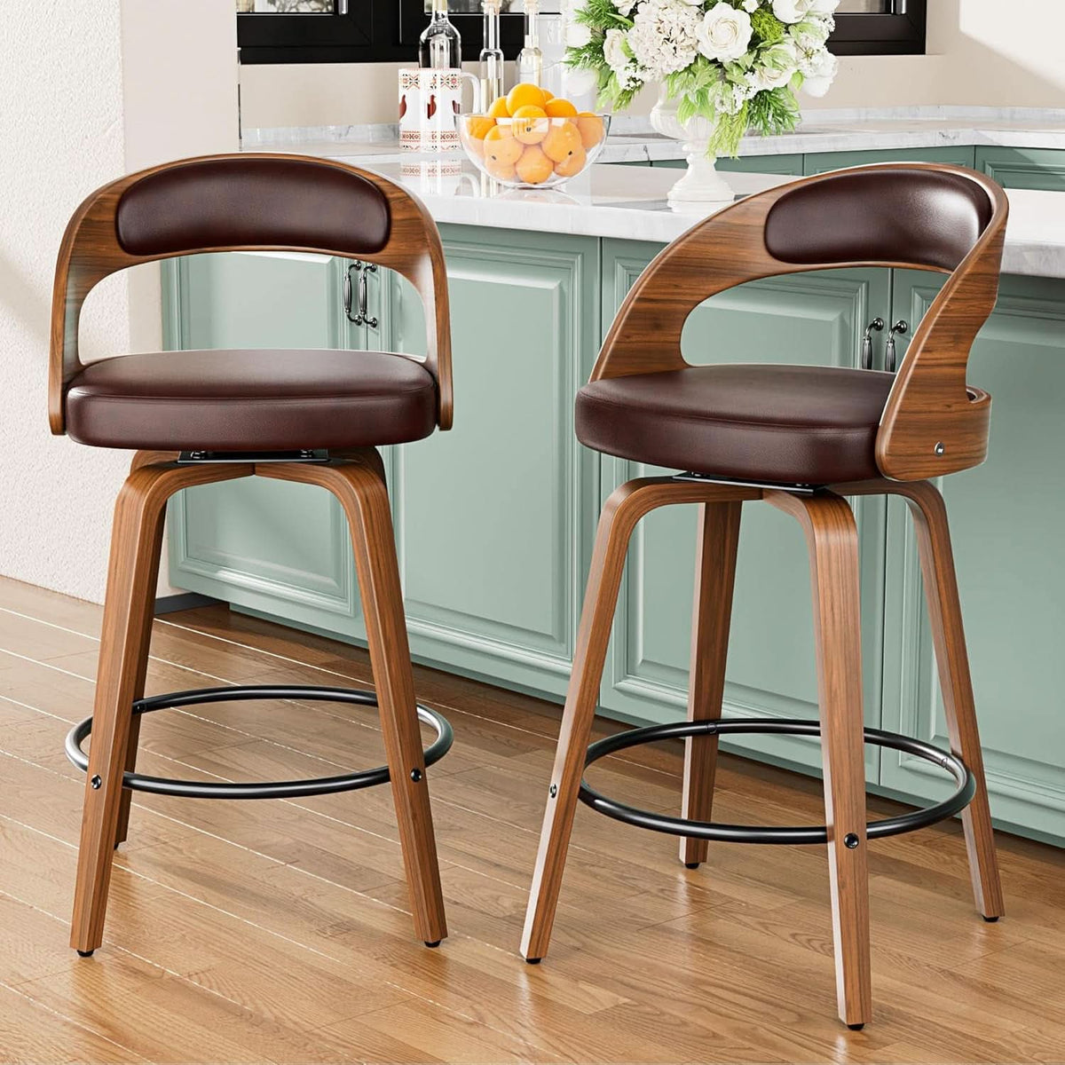 Mid Century Modern Swivel Bar Stools Set of Two-0