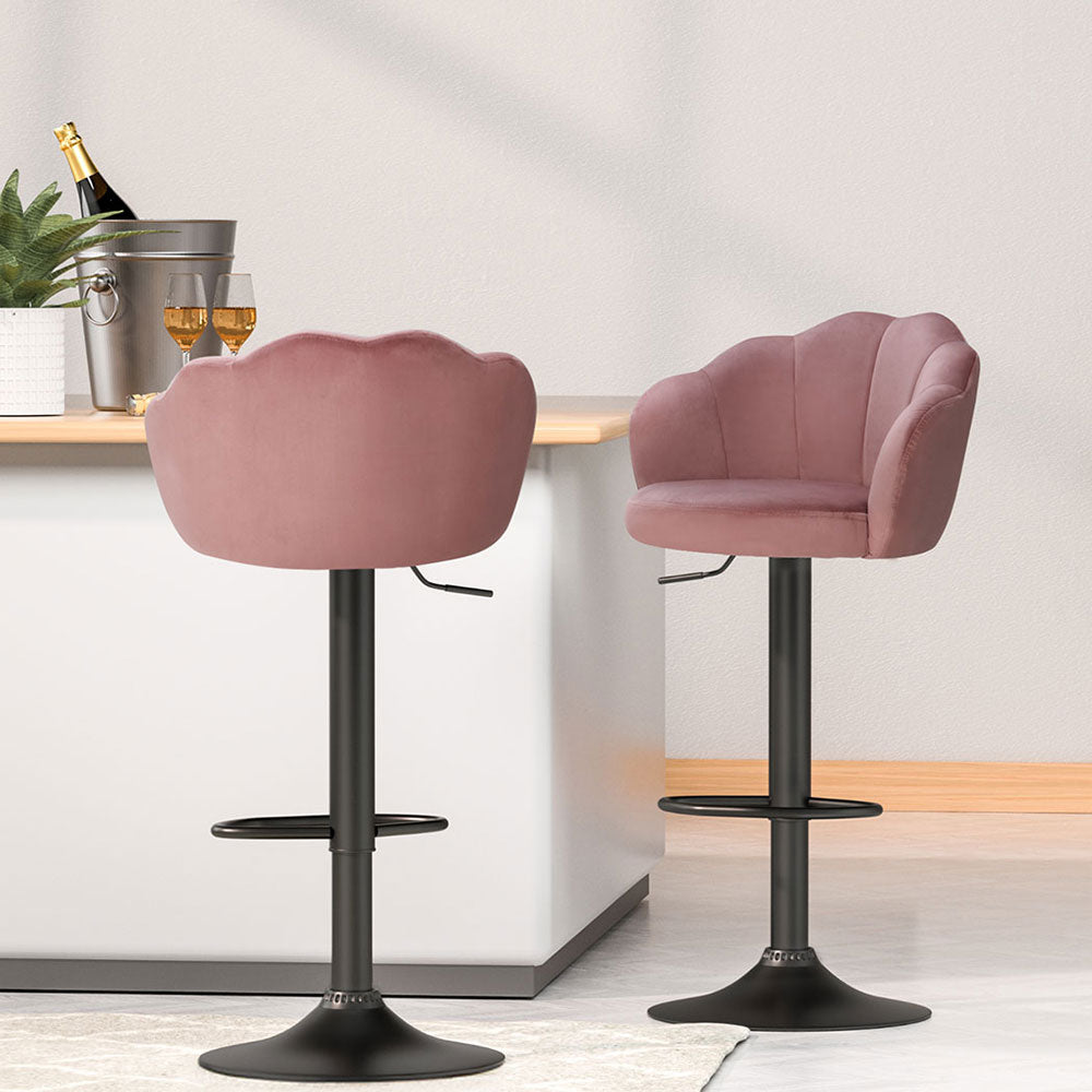 Artiss 4x Bar Stools Gas Lift Velvet Pink-0