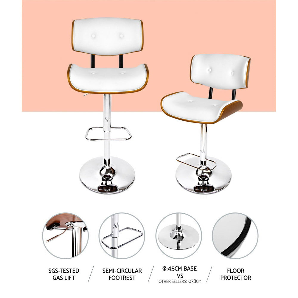 Artiss 2x Bar Stools Gas Lift Leather White-3
