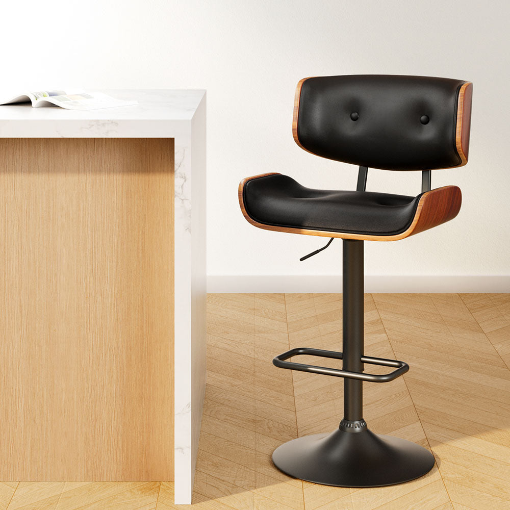 Artiss Bar Stools Gas Lift Leather All Black-0