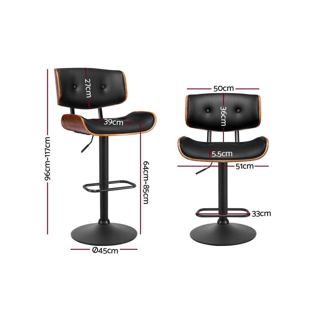 Artiss Bar Stools Gas Lift Leather All Black-1