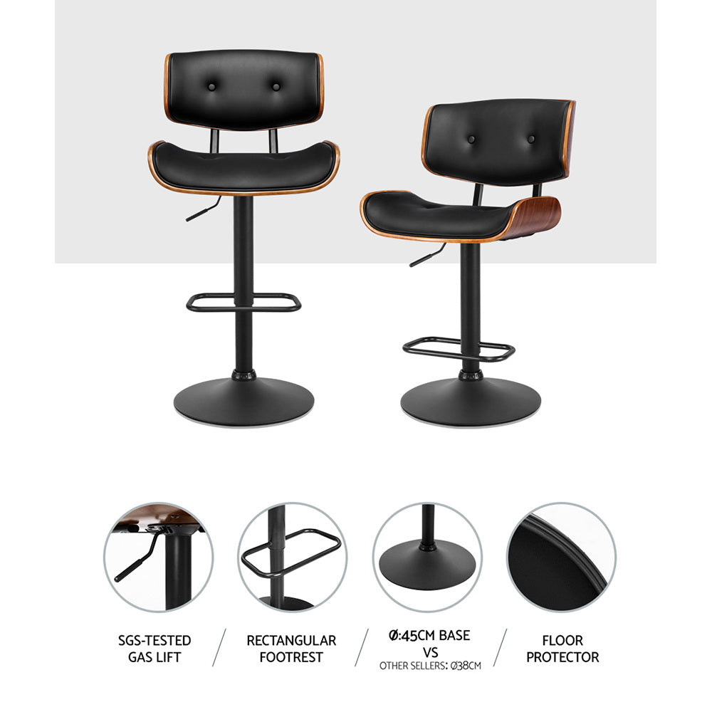 Artiss Bar Stools Gas Lift Leather All Black-3
