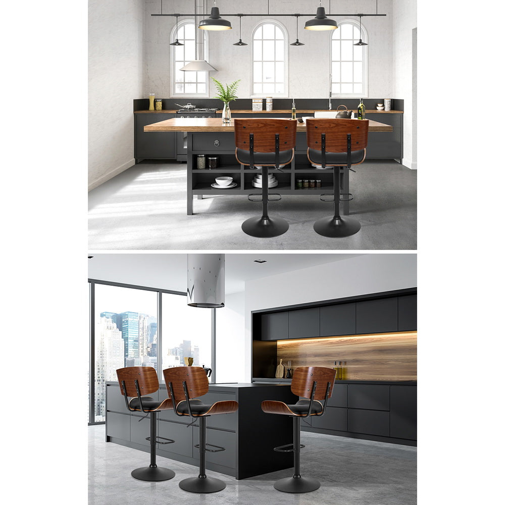Artiss Bar Stools Gas Lift Leather All Black-4