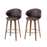 NNEDSZ 2x Artiss Bar Stools Dining Chairs Contoured Leather Wood Stool-0