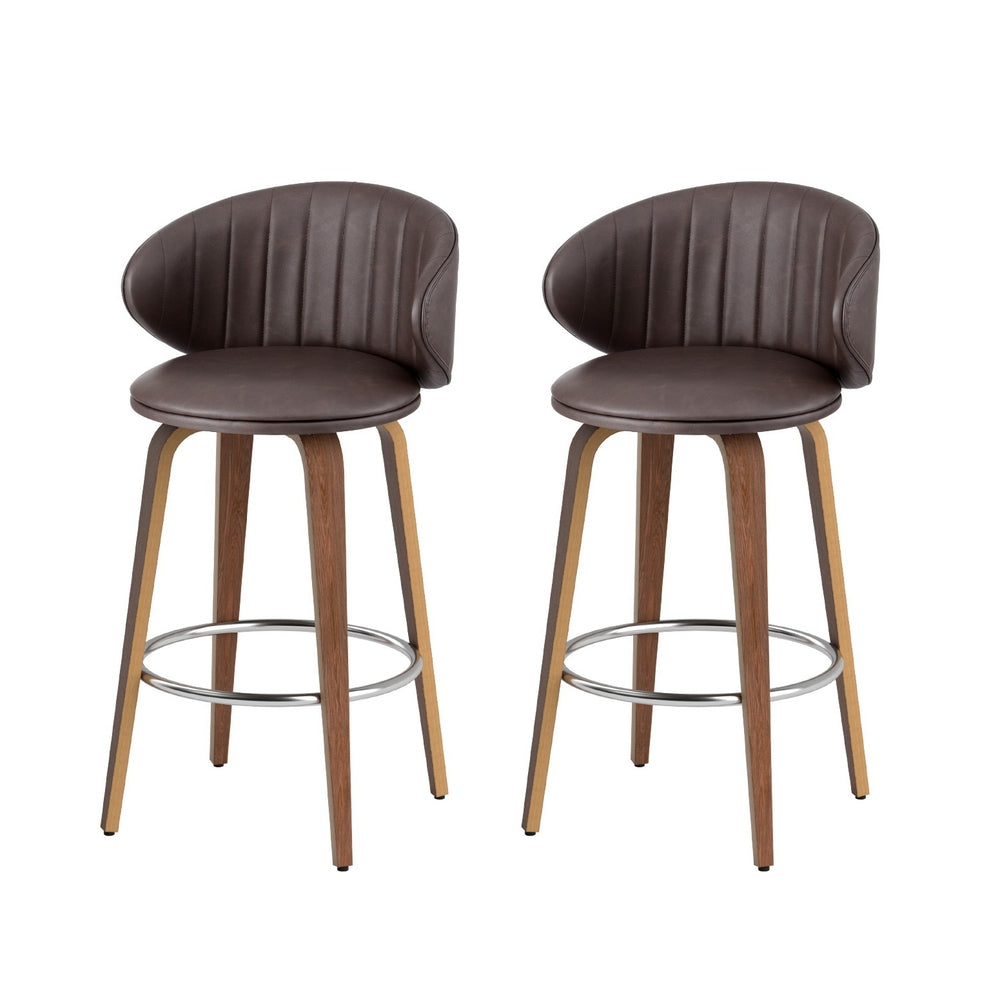 NNEDSZ 2x Artiss Bar Stools Dining Chairs Contoured Leather Wood Stool-0