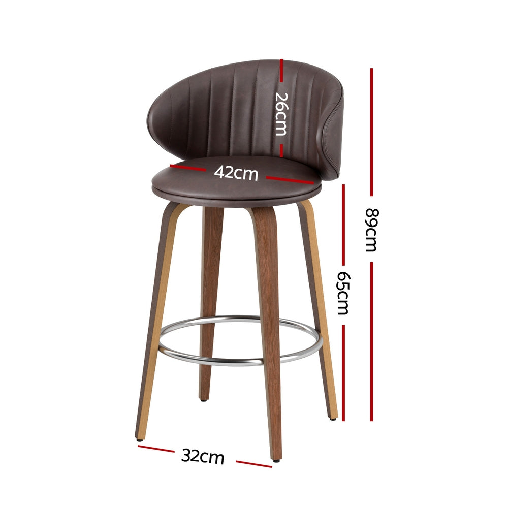 NNEDSZ 2x Artiss Bar Stools Dining Chairs Contoured Leather Wood Stool-1