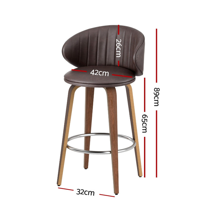 NNEDSZ 2x Artiss Bar Stools Dining Chairs Contoured Leather Wood Stool-1