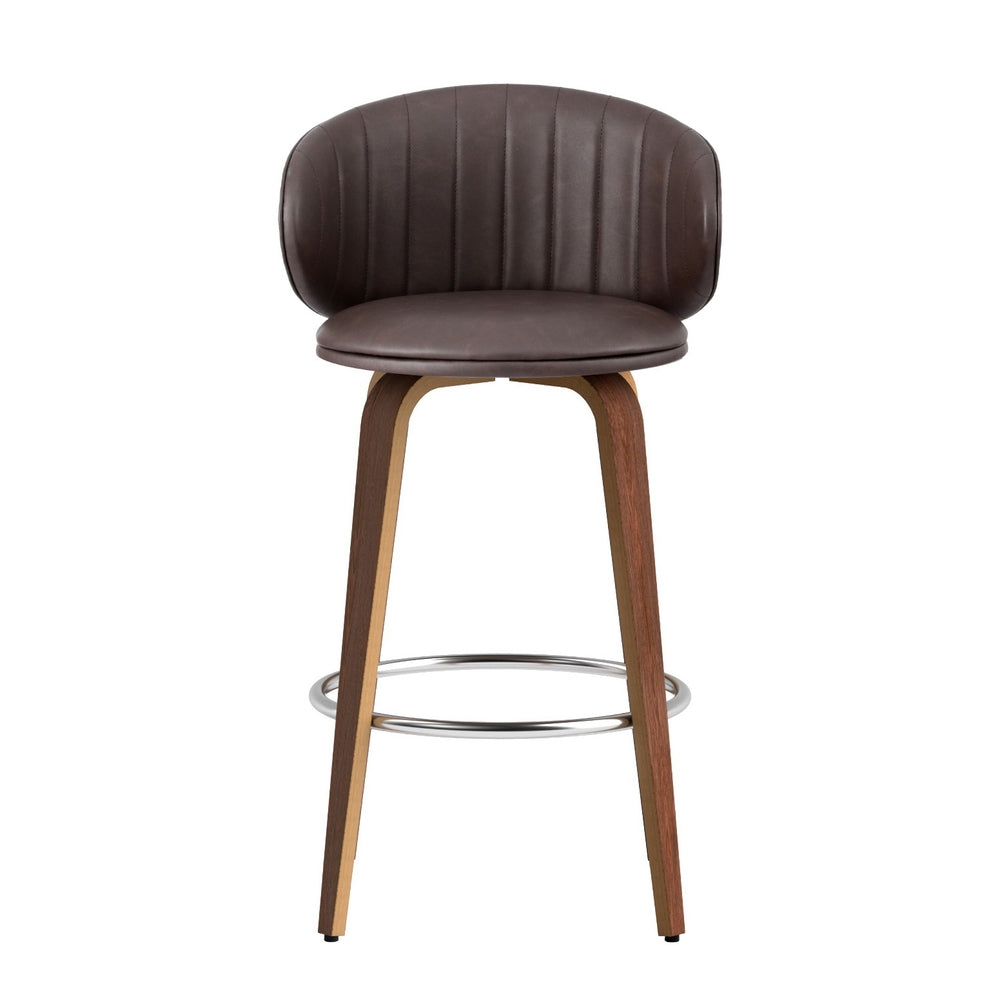 NNEDSZ 2x Artiss Bar Stools Dining Chairs Contoured Leather Wood Stool-2