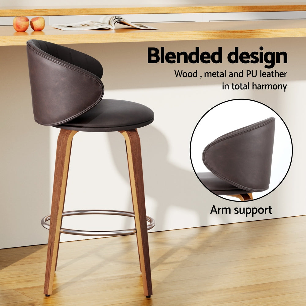NNEDSZ 2x Artiss Bar Stools Dining Chairs Contoured Leather Wood Stool-4