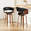 Artiss 2x Bar Stools Swivel PU Seat Wooden-0
