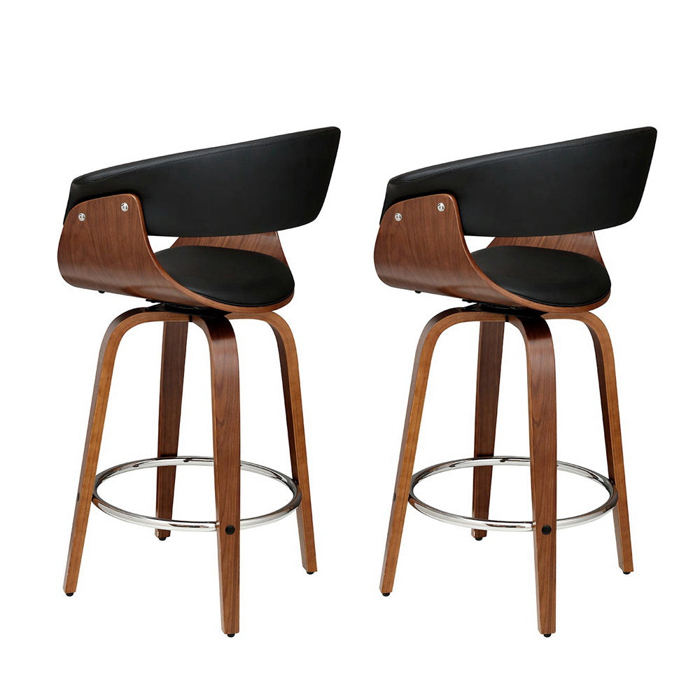 Artiss 2x Bar Stools Swivel PU Seat Wooden-2