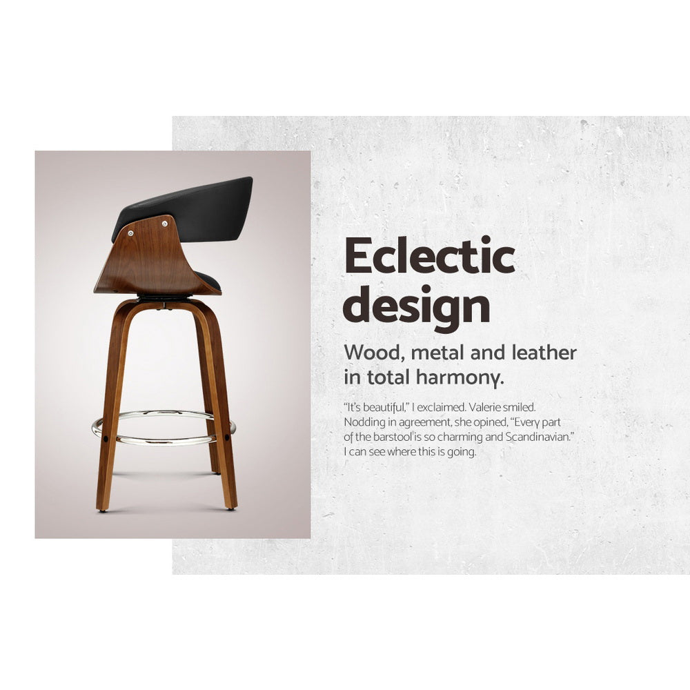 Artiss 2x Bar Stools Swivel PU Seat Wooden-3
