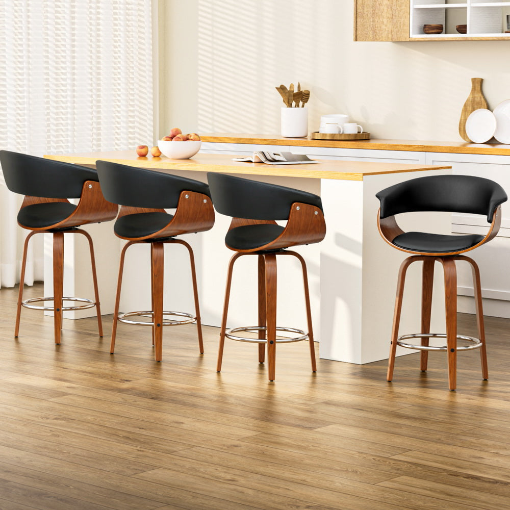 Artiss 4x Bar Stools Swivel PU Seat Wooden-0