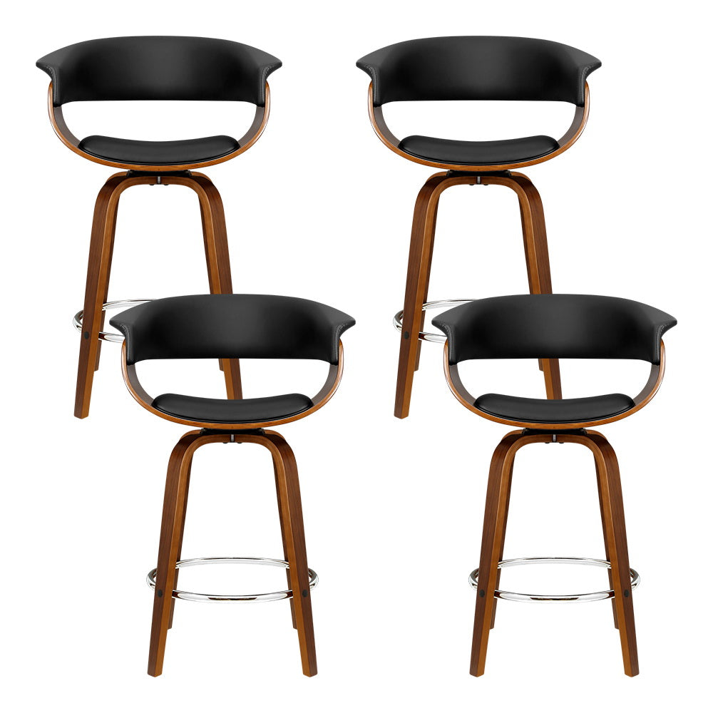Artiss 4x Bar Stools Swivel PU Seat Wooden-2