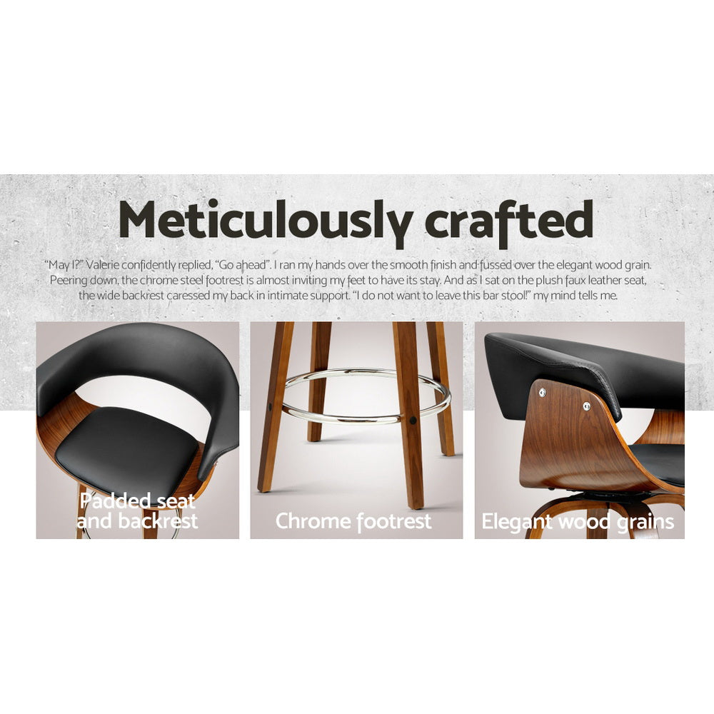 Artiss 4x Bar Stools Swivel PU Seat Wooden-3