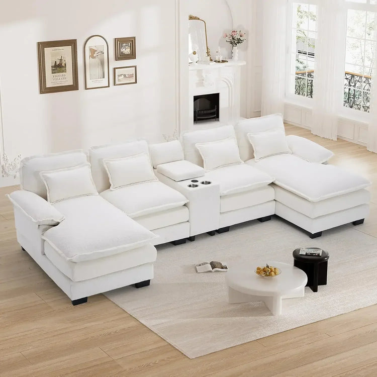 Comfy U Shape Cloud Couch - 124\" Chenille Sofa-7