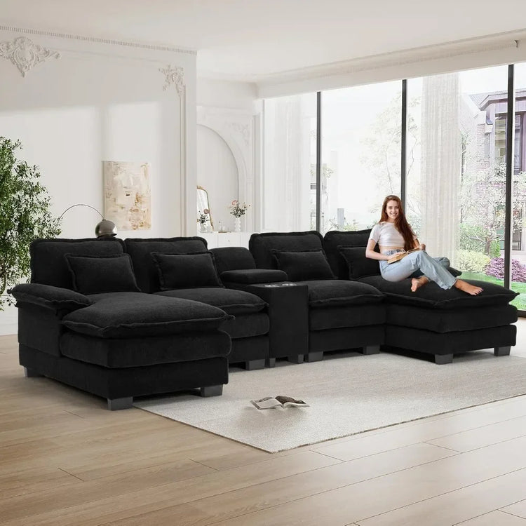 Comfy U Shape Cloud Couch - 124\" Chenille Sofa-4