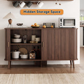 Walnut Fluted Sideboard Buffet Cabinet With Doors-4