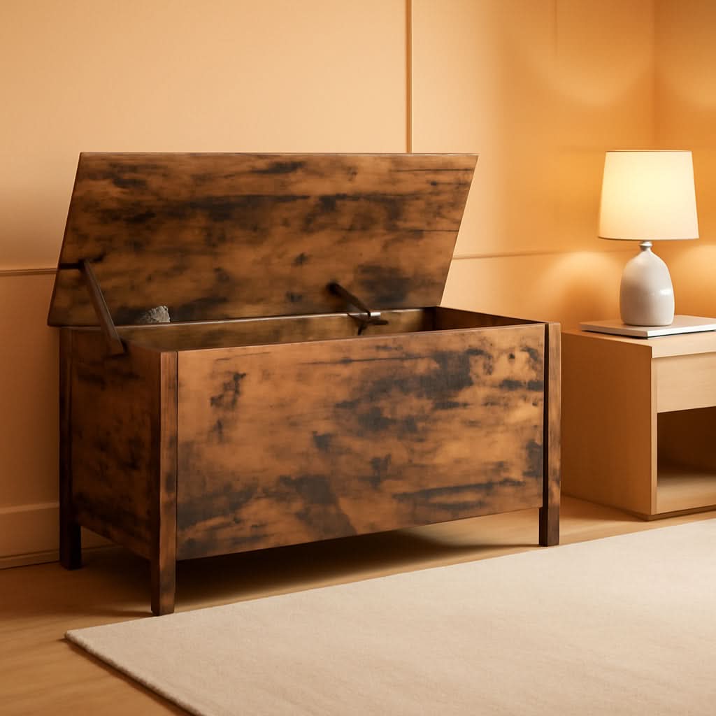 Rustic Brown SolidWood Toy Box Storage LargeCapacity-0