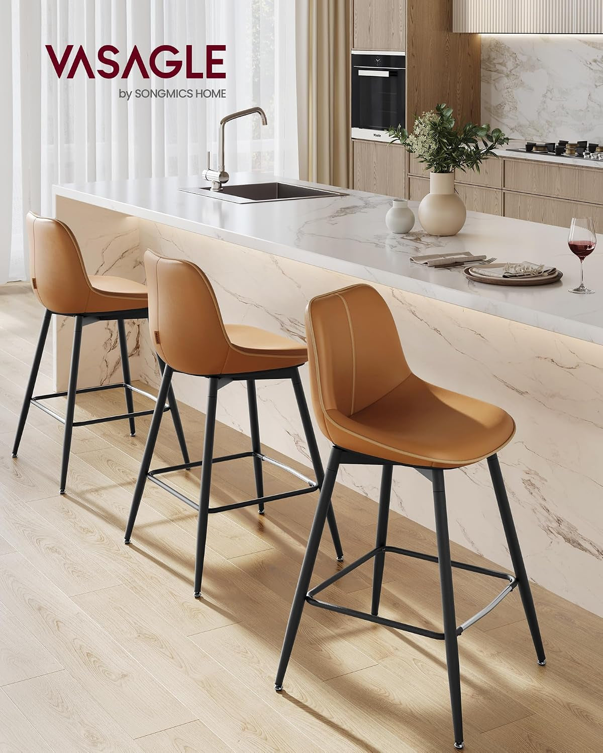 Vasagle Set Of 2 Caramel Brown Bar Stools-2