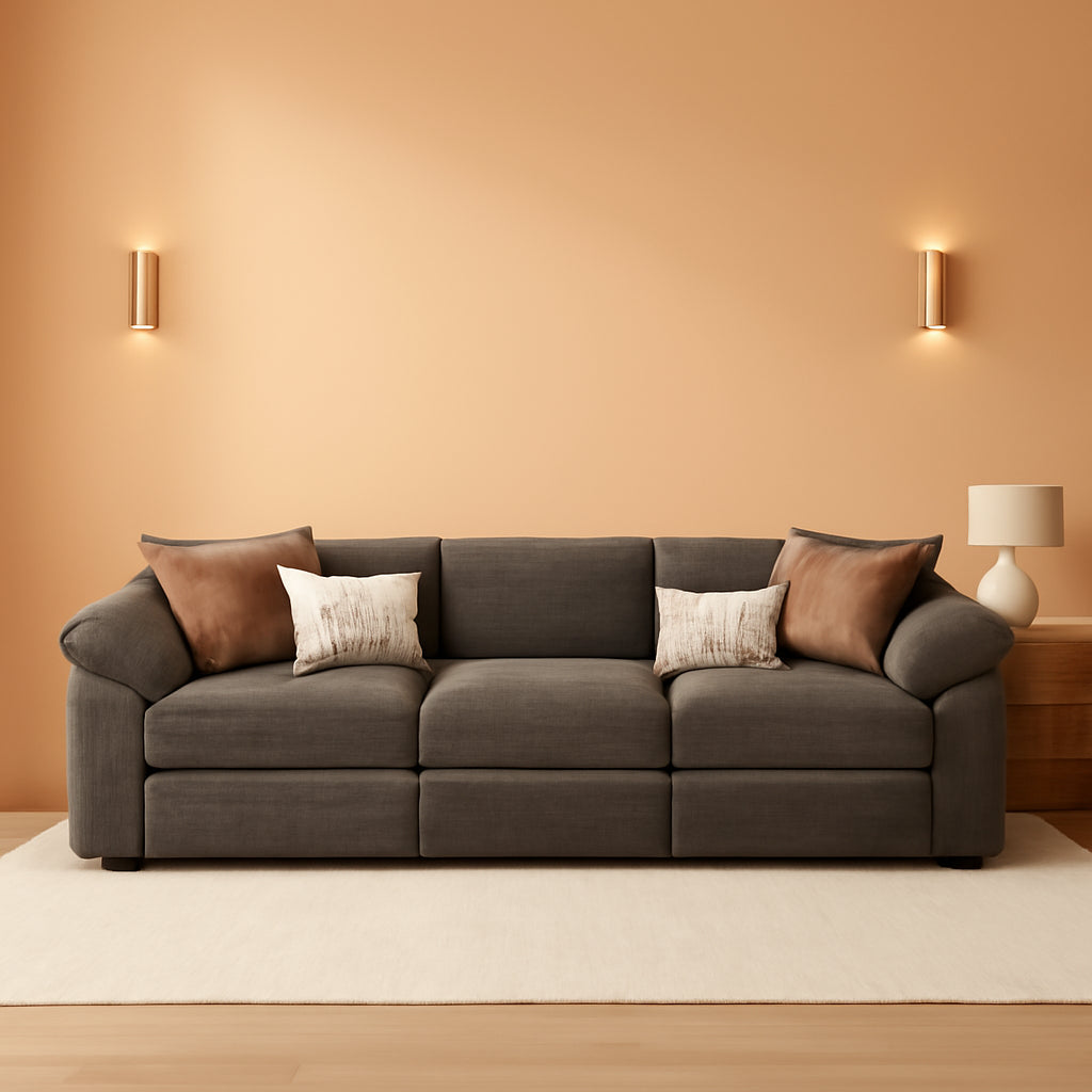 Taupe Chenille Three Seater Modular Sofa Arm rests Included-0