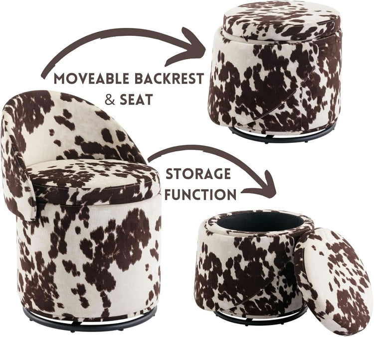 Milk Cow Velvet Upholstered Vanity Chair Storage Swivel-3