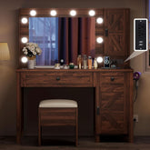 Contemporary Rustic Brown Vanity Desk With Lighting-1