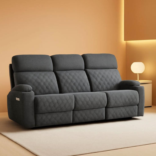 Grey Fabric 3-Seater Electric Recliner Sofa with Cup Holders-0