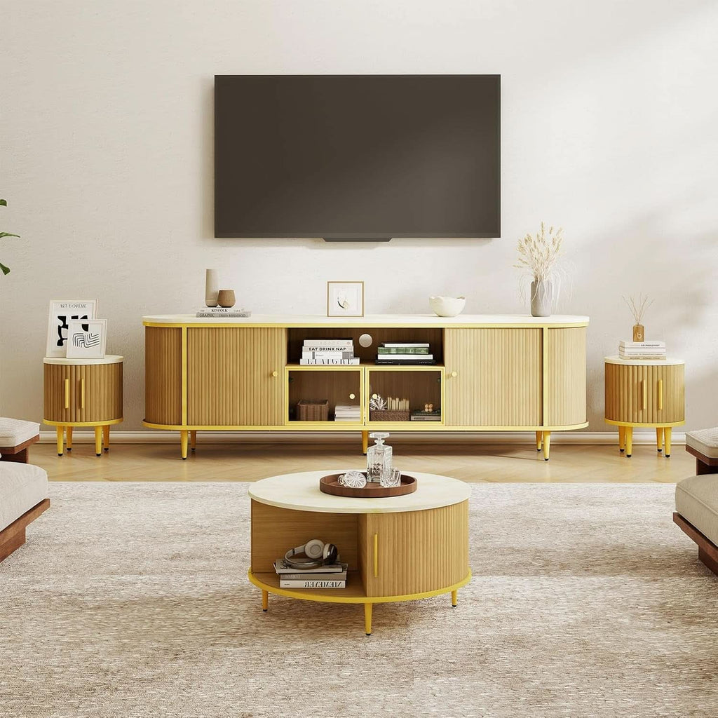 Fluted SeventyInch TV Console Set Premium Wood Coated Edition-2