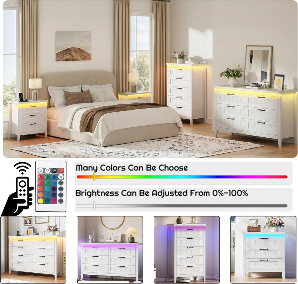 White Slim Modern Six Drawer Dresser With USB Charging-3