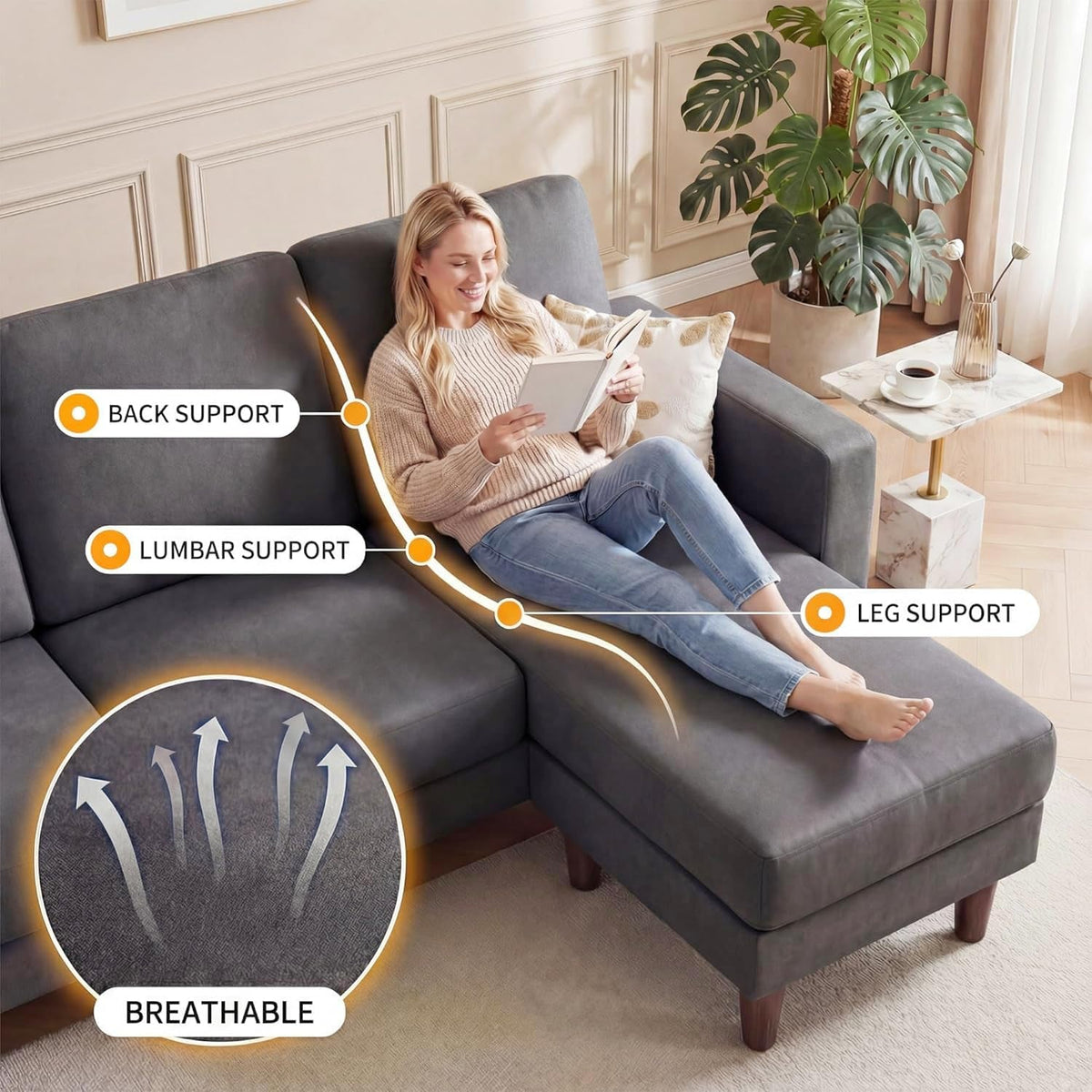 L-Shaped Sectional Sofa Graphite Grey Storage Ottoman-4