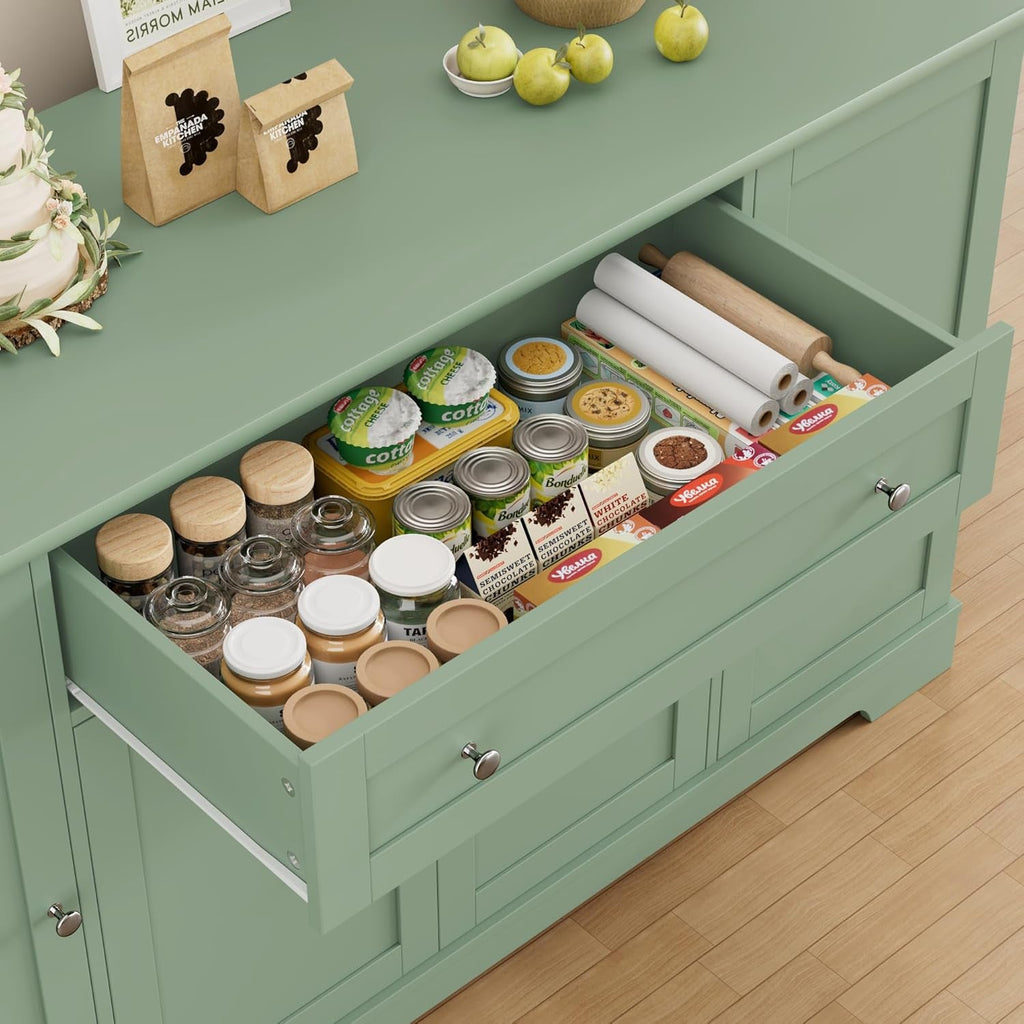 Green Industrial Buffet Cabinet With Adjustable Shelves-4