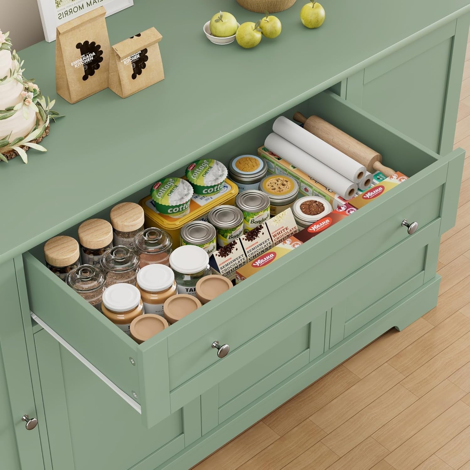 Green Industrial Buffet Cabinet With Adjustable Shelves-4
